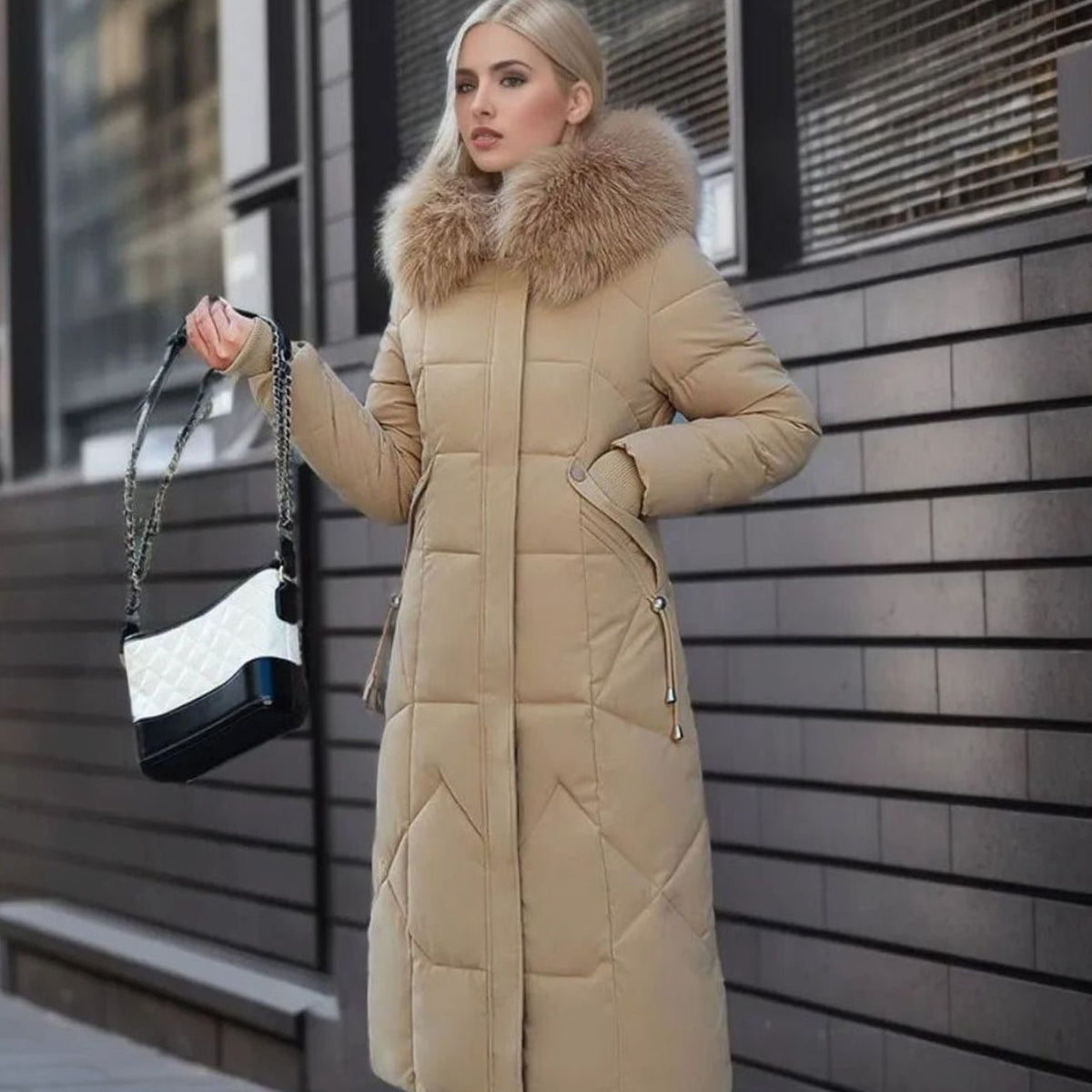 Women's Fur-Trimmed Hood Long Winter Coat