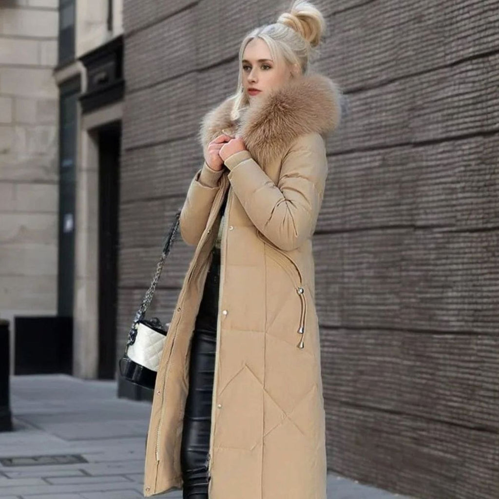 Women's Fur-Trimmed Hood Long Winter Coat