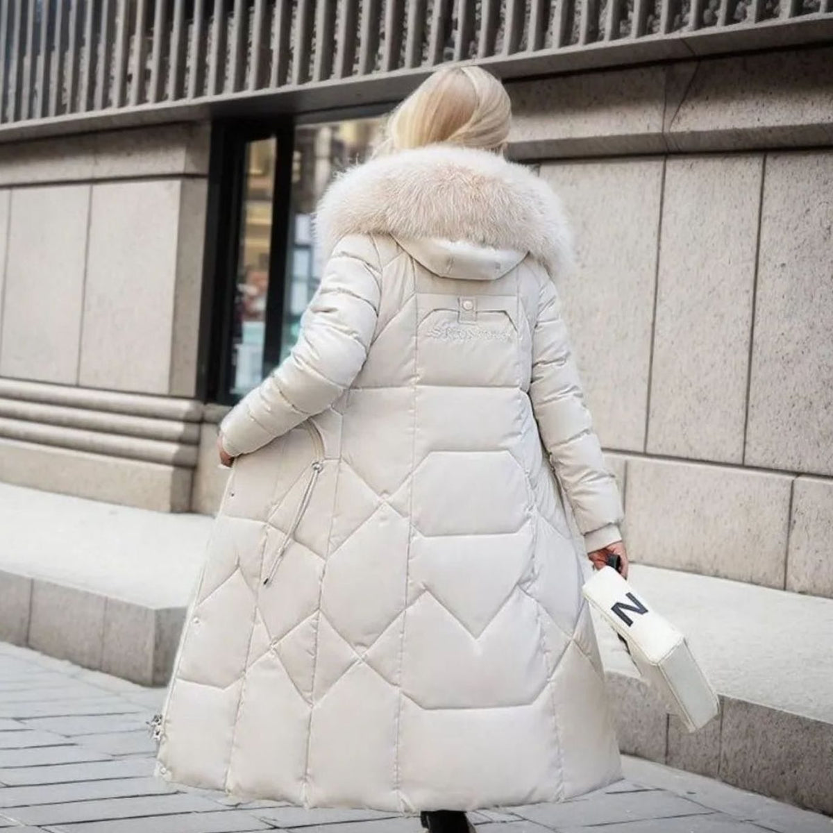 Women's Fur-Trimmed Hood Long Winter Coat