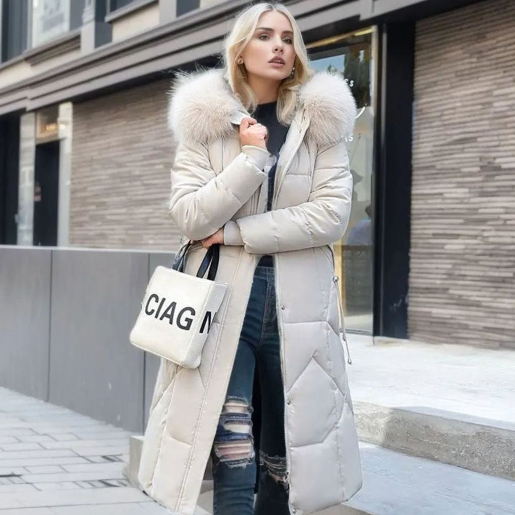 Women's Fur-Trimmed Hood Long Winter Coat