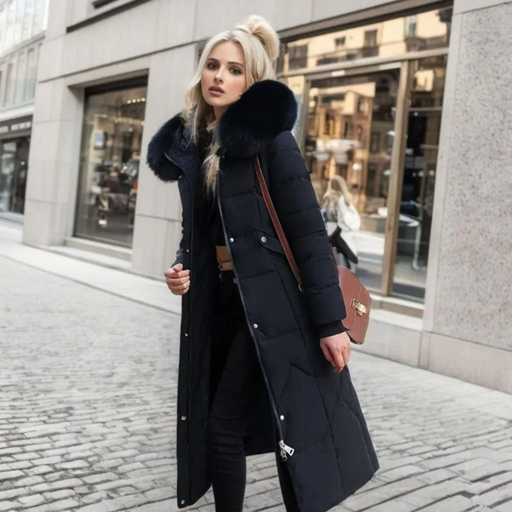 Women's Fur-Trimmed Hood Long Winter Coat