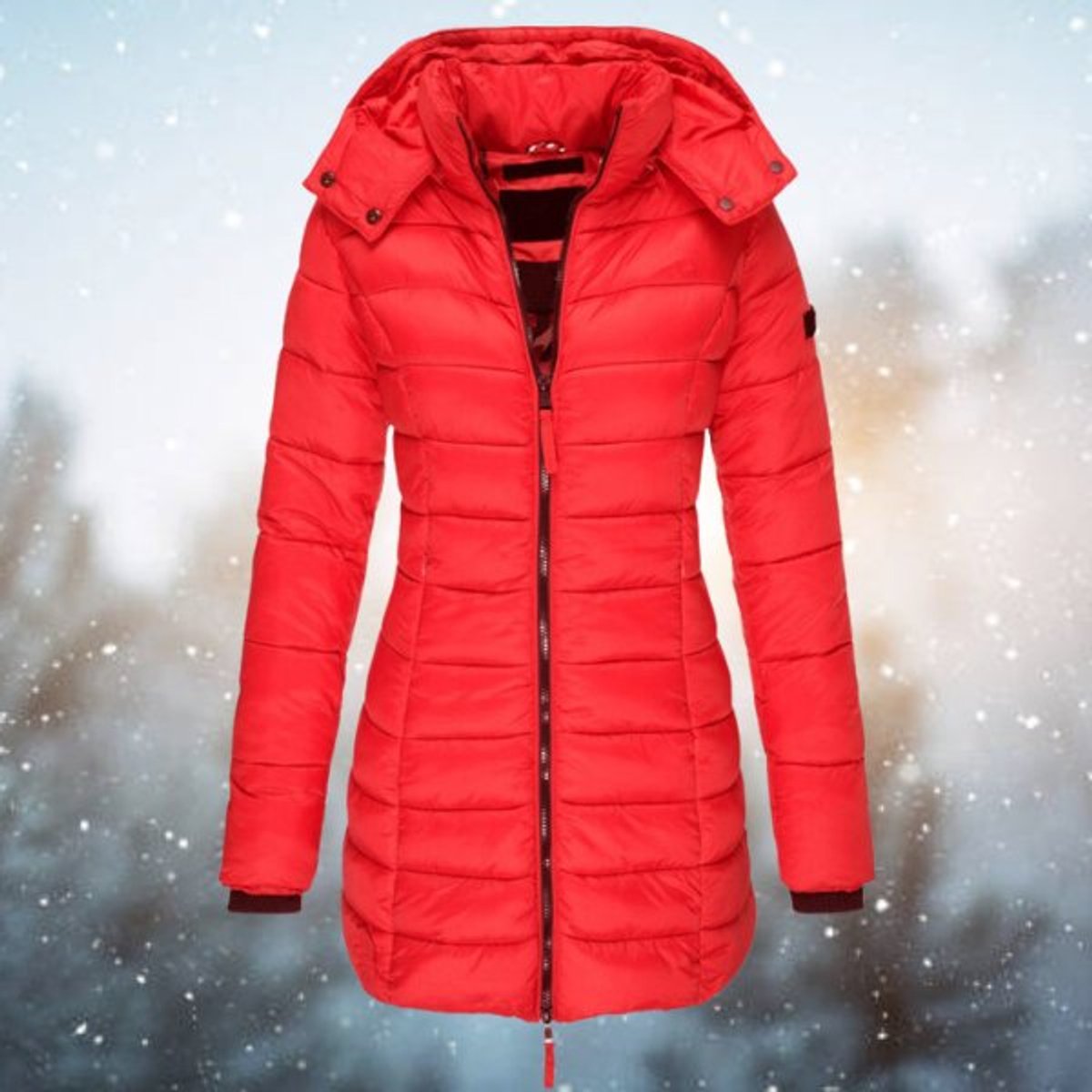 Women's Mid-Thigh Hooded Puffer Coat for Winter