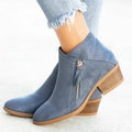 Women's Everyday Low-Heeled Suede Short Boots with Zip