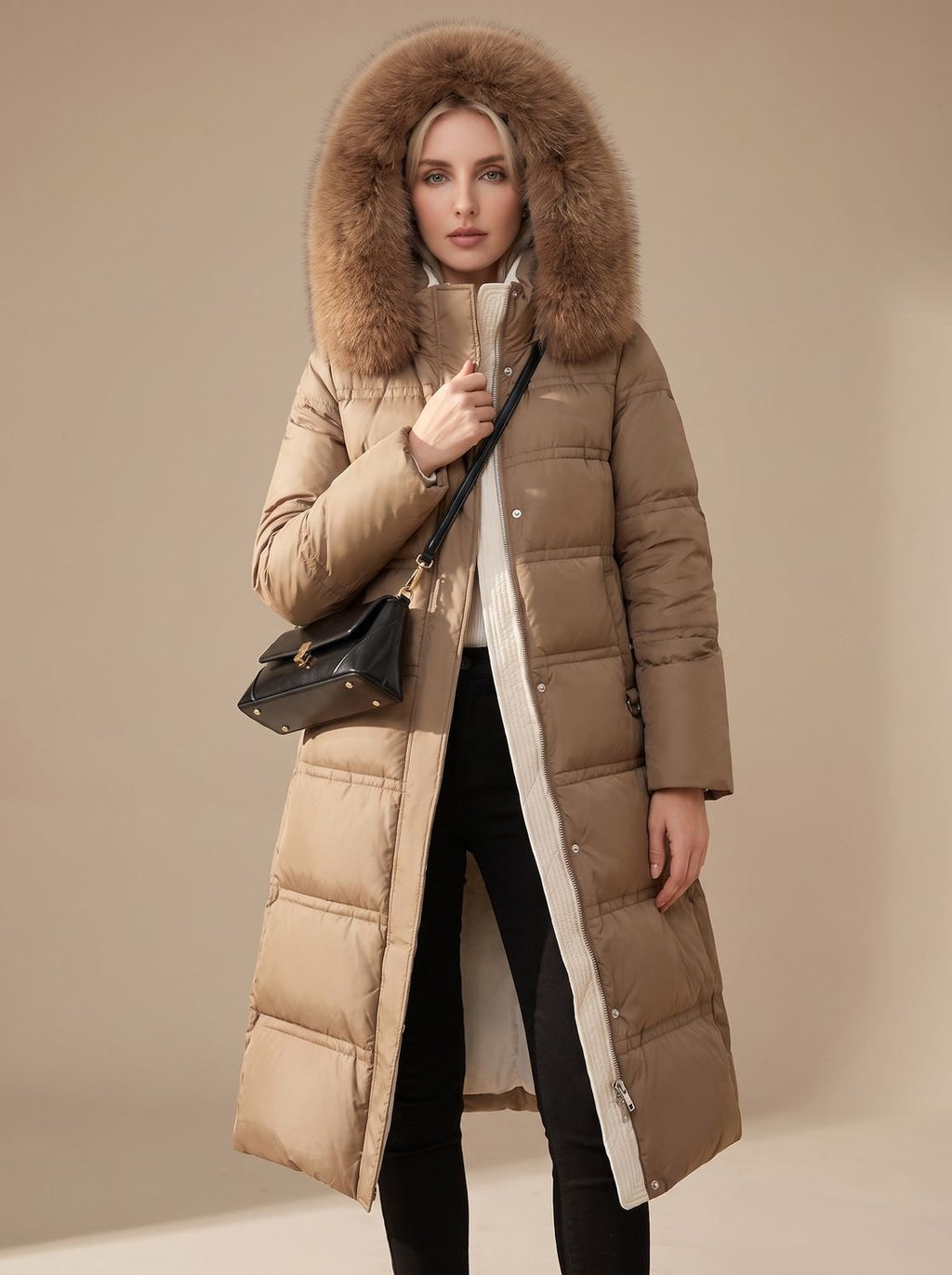 Women's Wind-Resistant Puffer Parka with Trimmed Hood