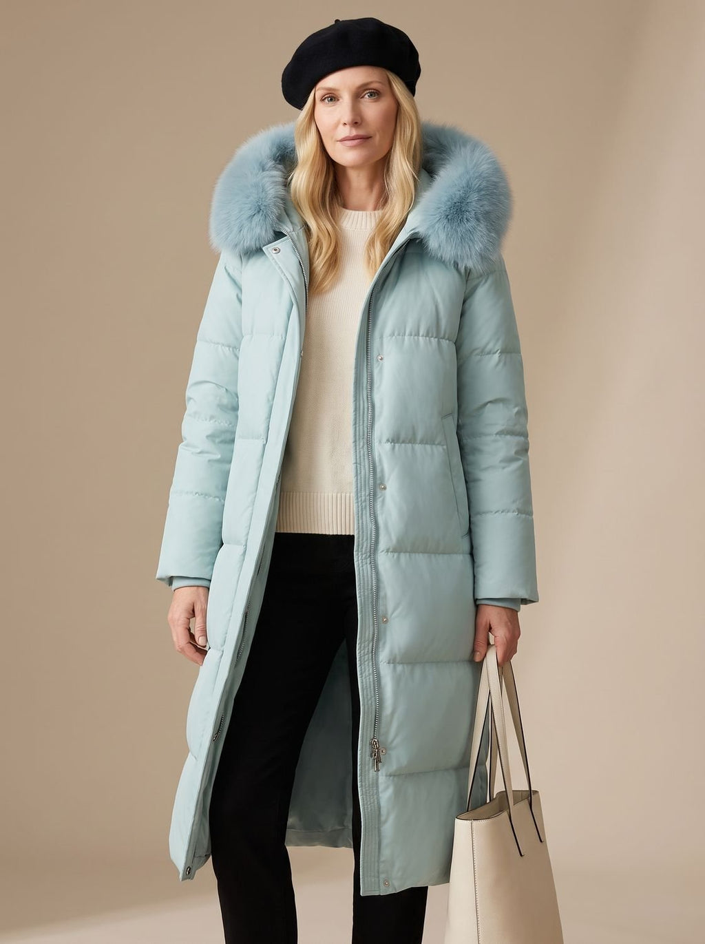 Women's Wind-Resistant Puffer Parka with Trimmed Hood