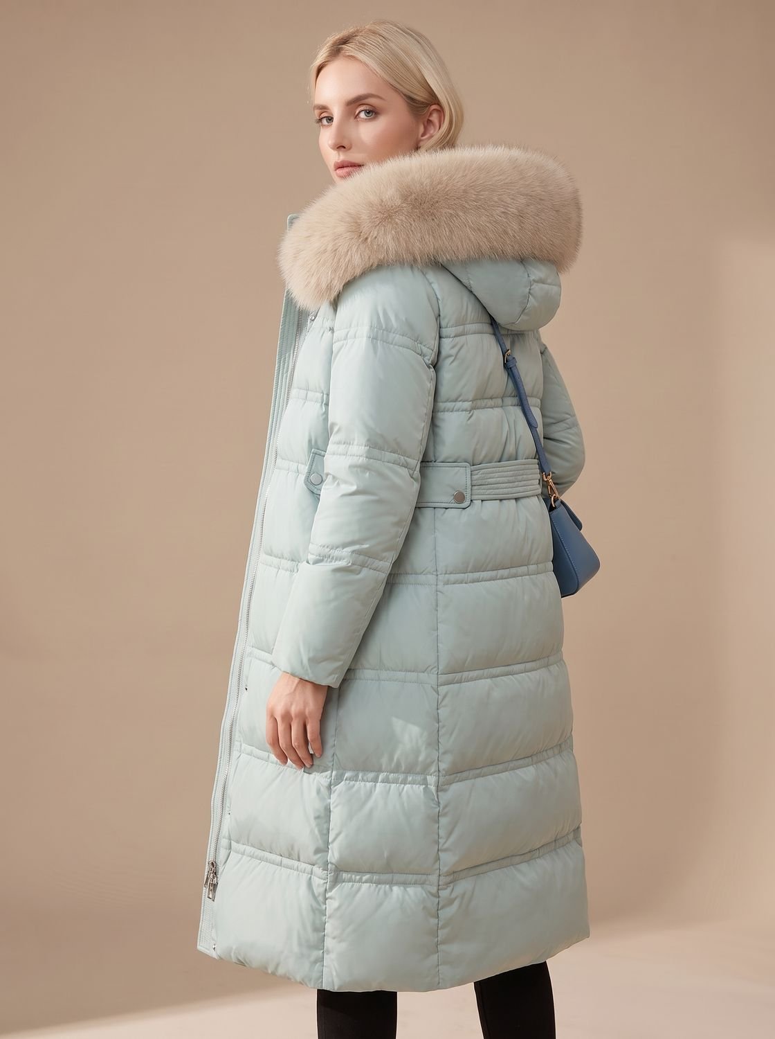 Women's Wind-Resistant Puffer Parka with Trimmed Hood
