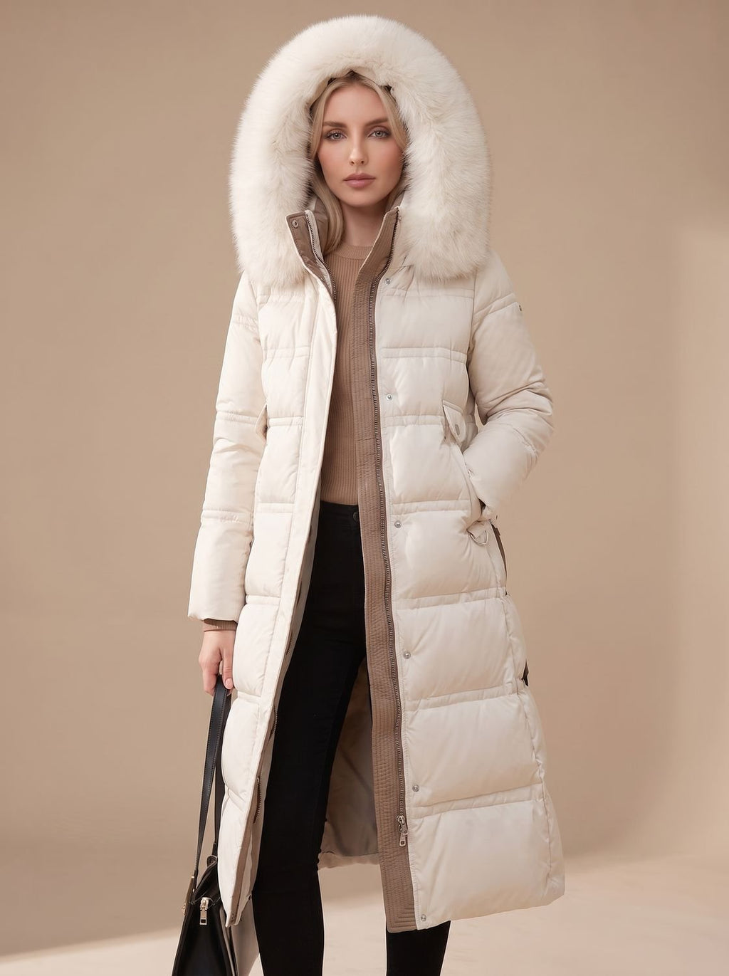 Women's Wind-Resistant Puffer Parka with Trimmed Hood