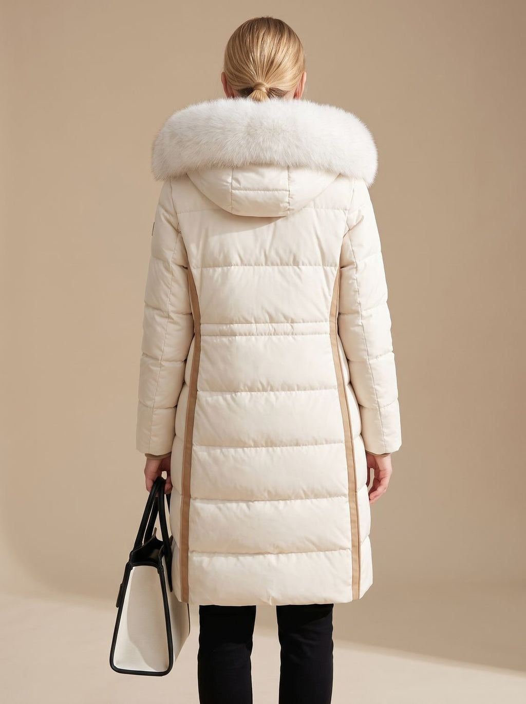 Women's Wind-Resistant Puffer Parka with Trimmed Hood