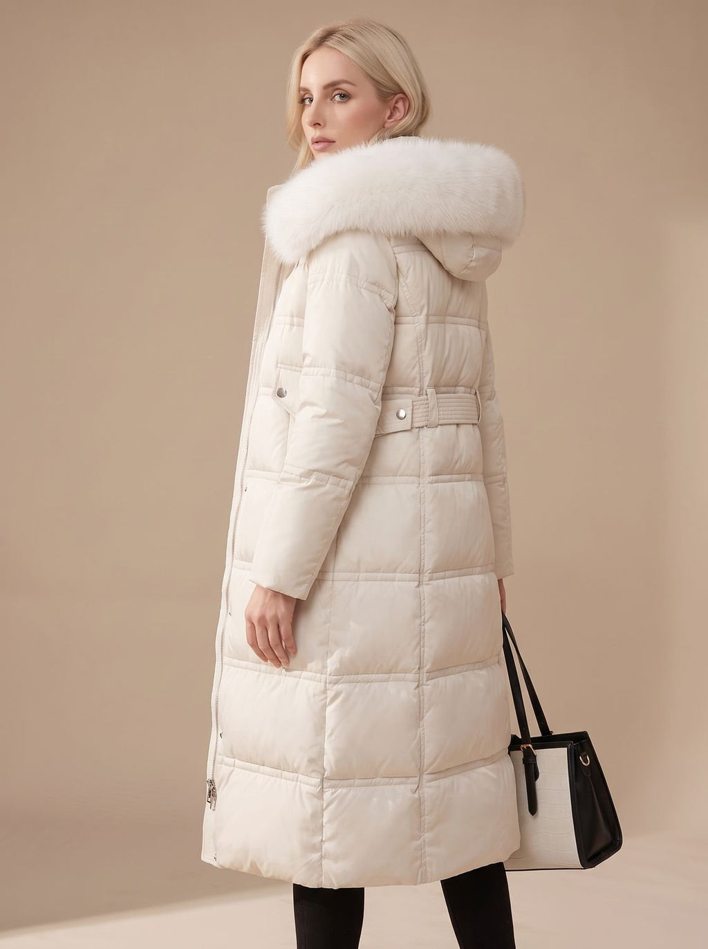 Women's Wind-Resistant Puffer Parka with Trimmed Hood
