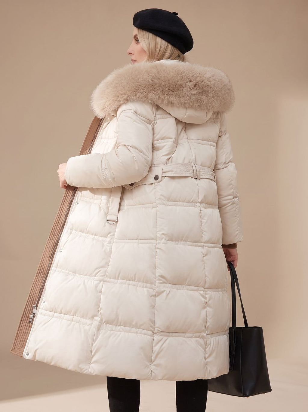 Women's Wind-Resistant Puffer Parka with Trimmed Hood