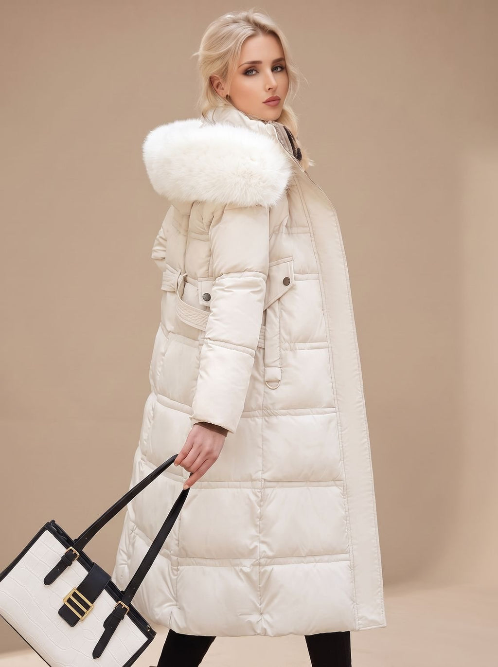 Women's Wind-Resistant Puffer Parka with Trimmed Hood
