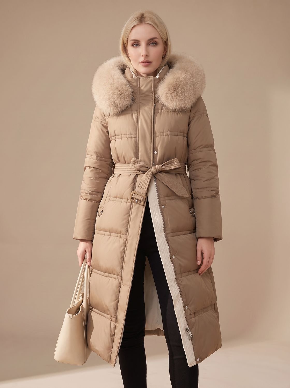 Women's Wind-Resistant Puffer Parka with Trimmed Hood