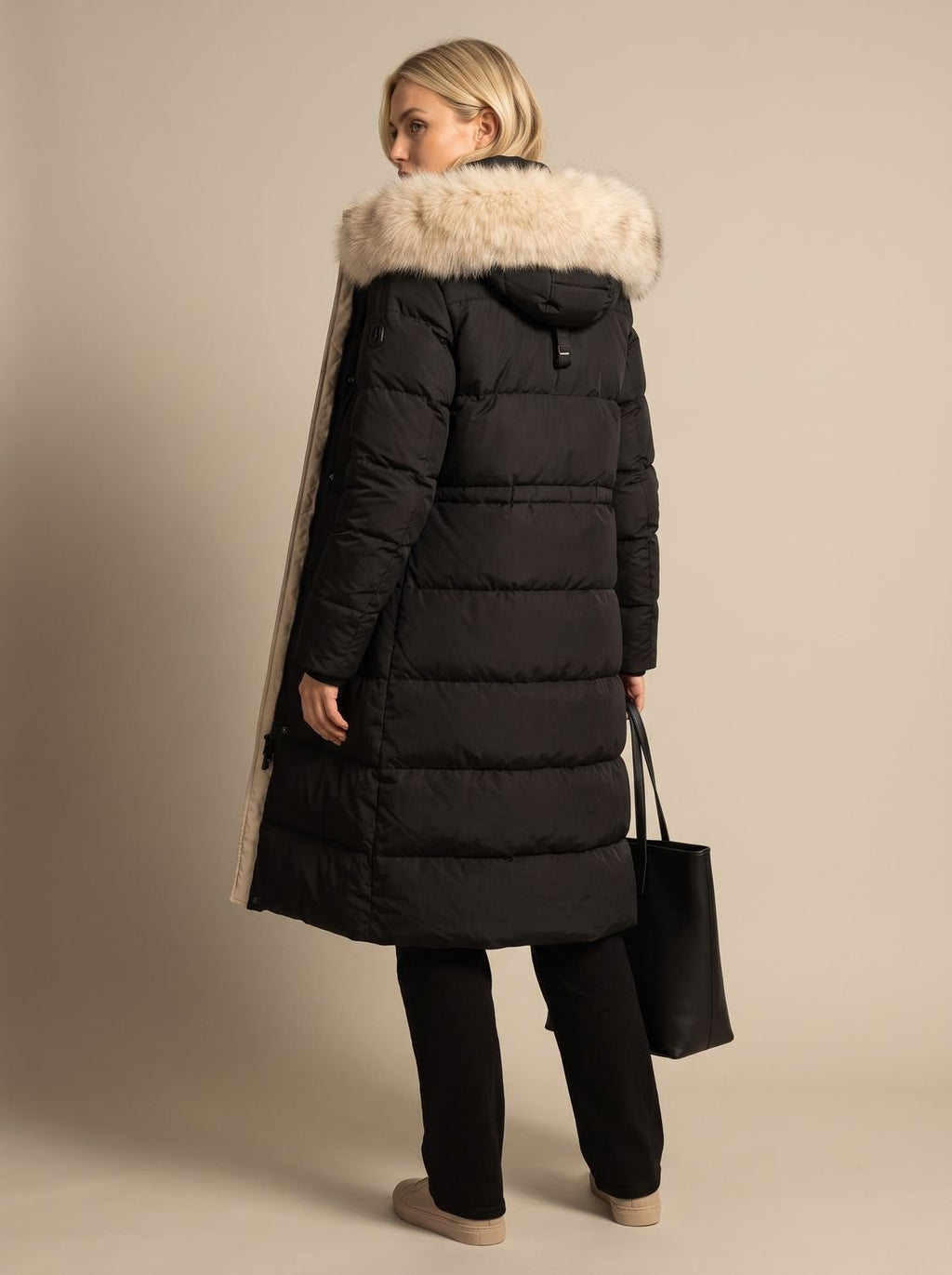 Women's Wind-Resistant Puffer Parka with Trimmed Hood