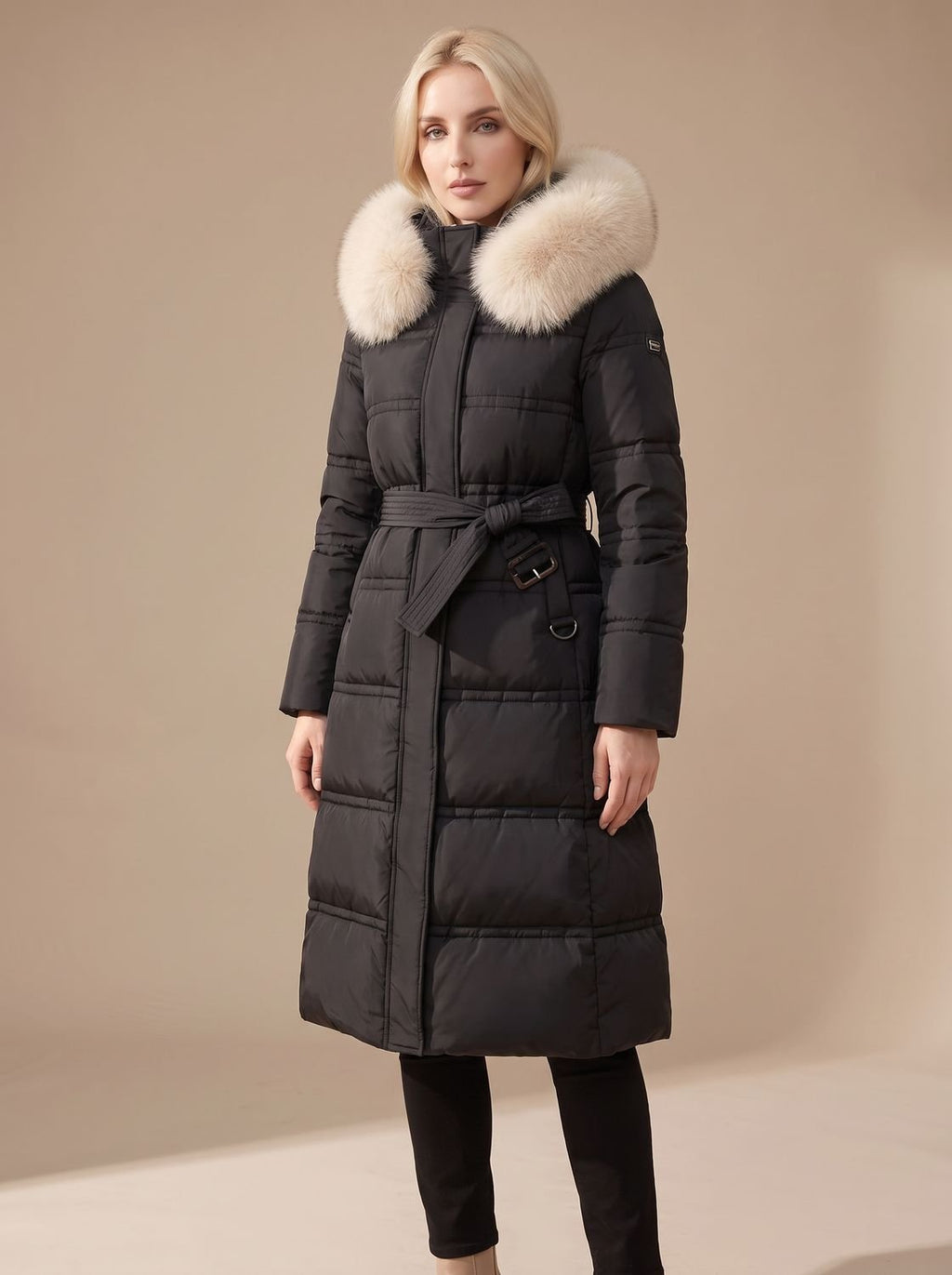 Women's Wind-Resistant Puffer Parka with Trimmed Hood