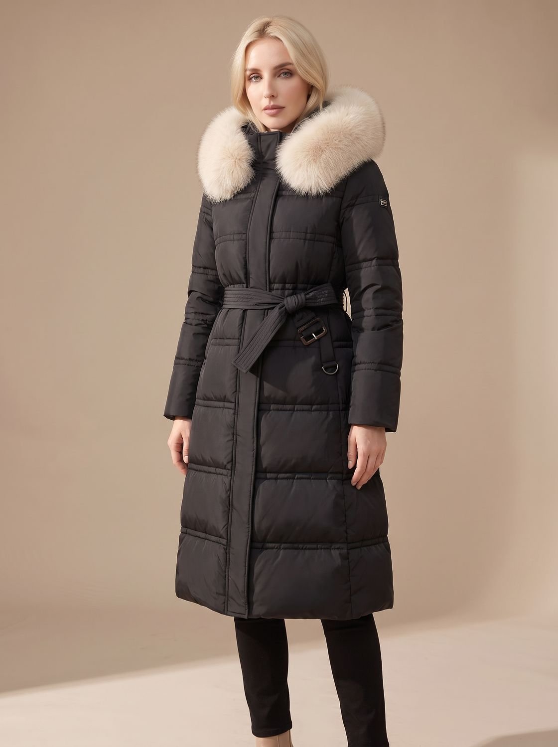 Women's Wind-Resistant Puffer Parka with Trimmed Hood