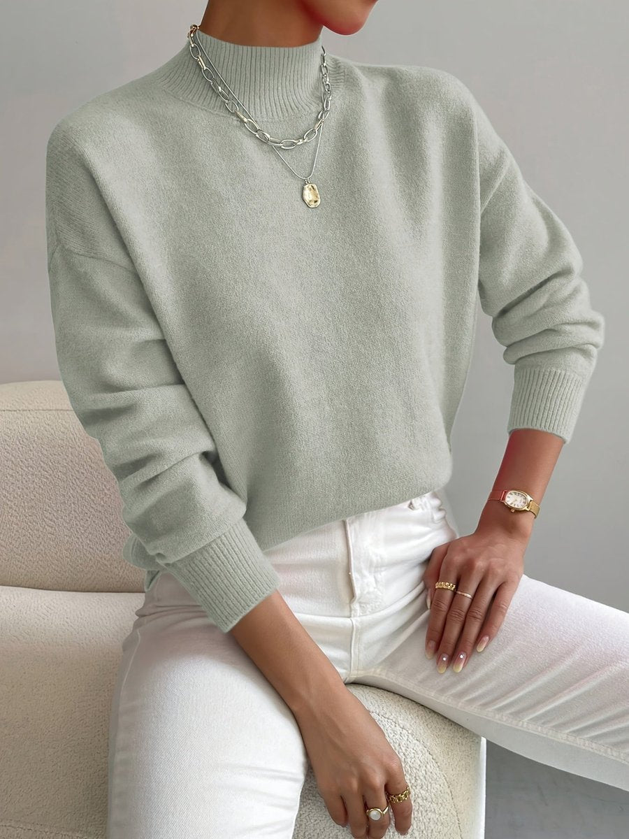 Women's Loose Soft Mock Turtleneck Sweater with Rib Cuffs
