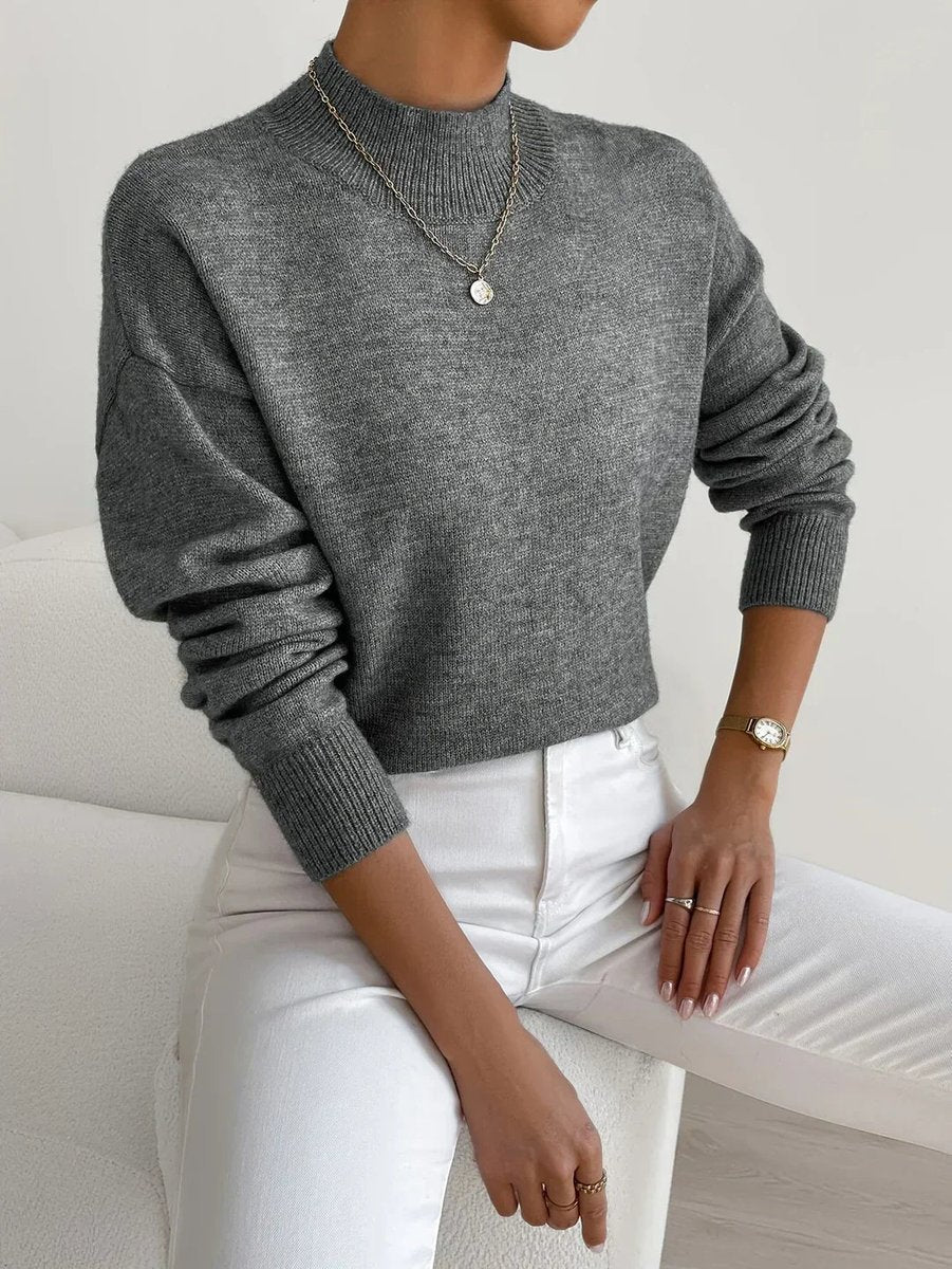 Women's Loose Soft Mock Turtleneck Sweater with Rib Cuffs