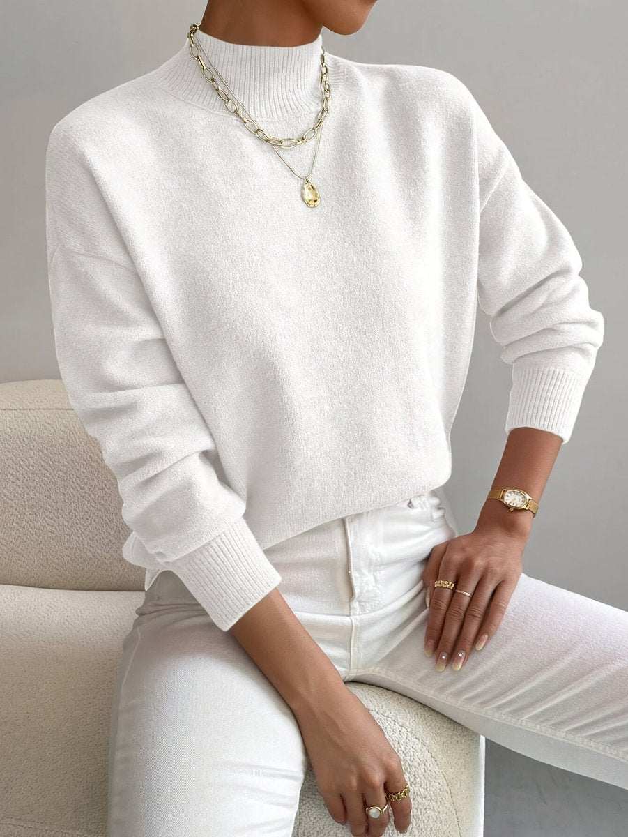 Women's Loose Soft Mock Turtleneck Sweater with Rib Cuffs