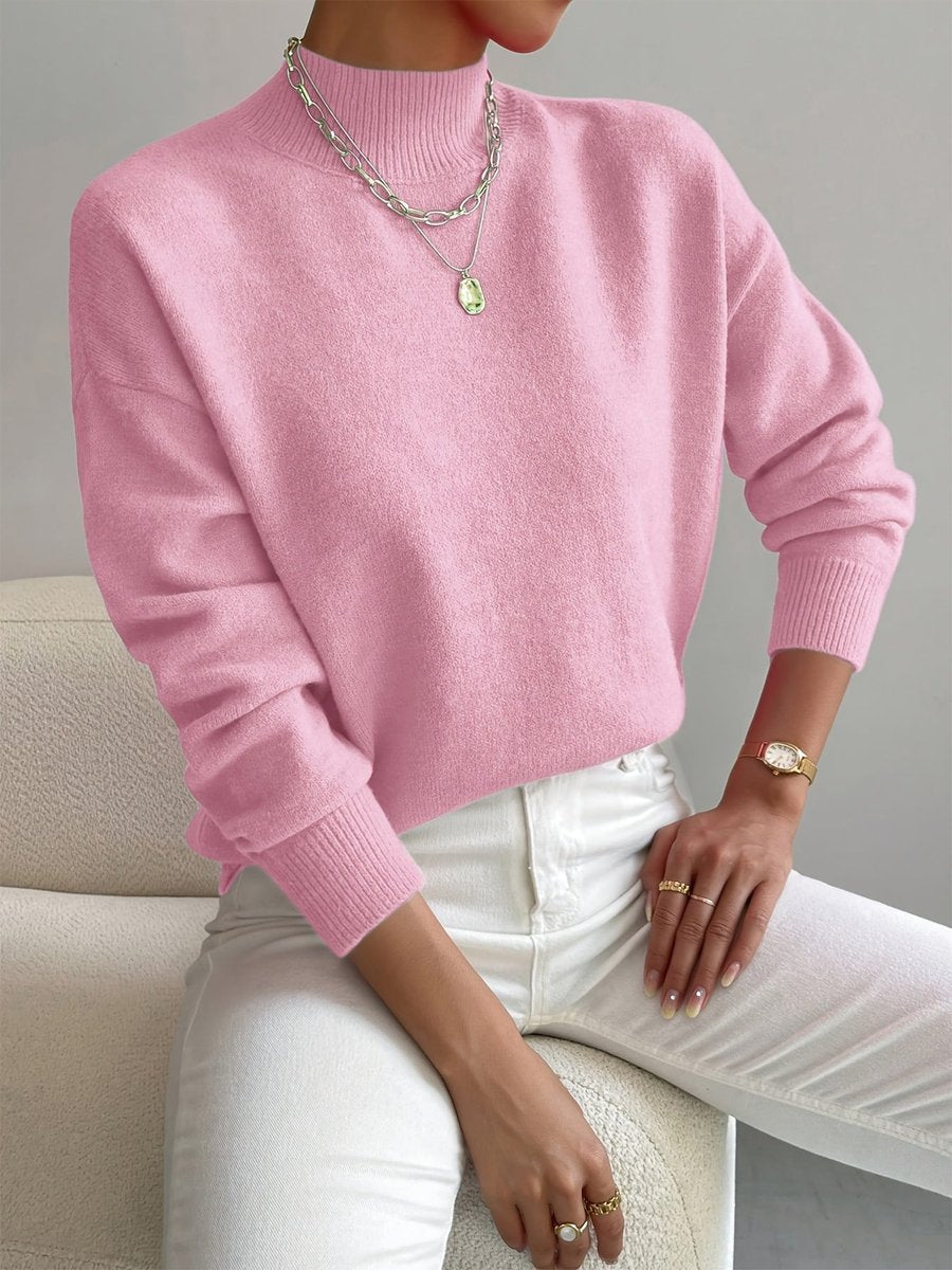 Women's Loose Soft Mock Turtleneck Sweater with Rib Cuffs