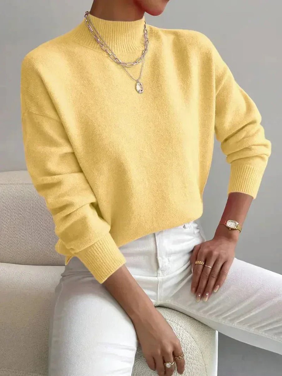 Women's Loose Soft Mock Turtleneck Sweater with Rib Cuffs