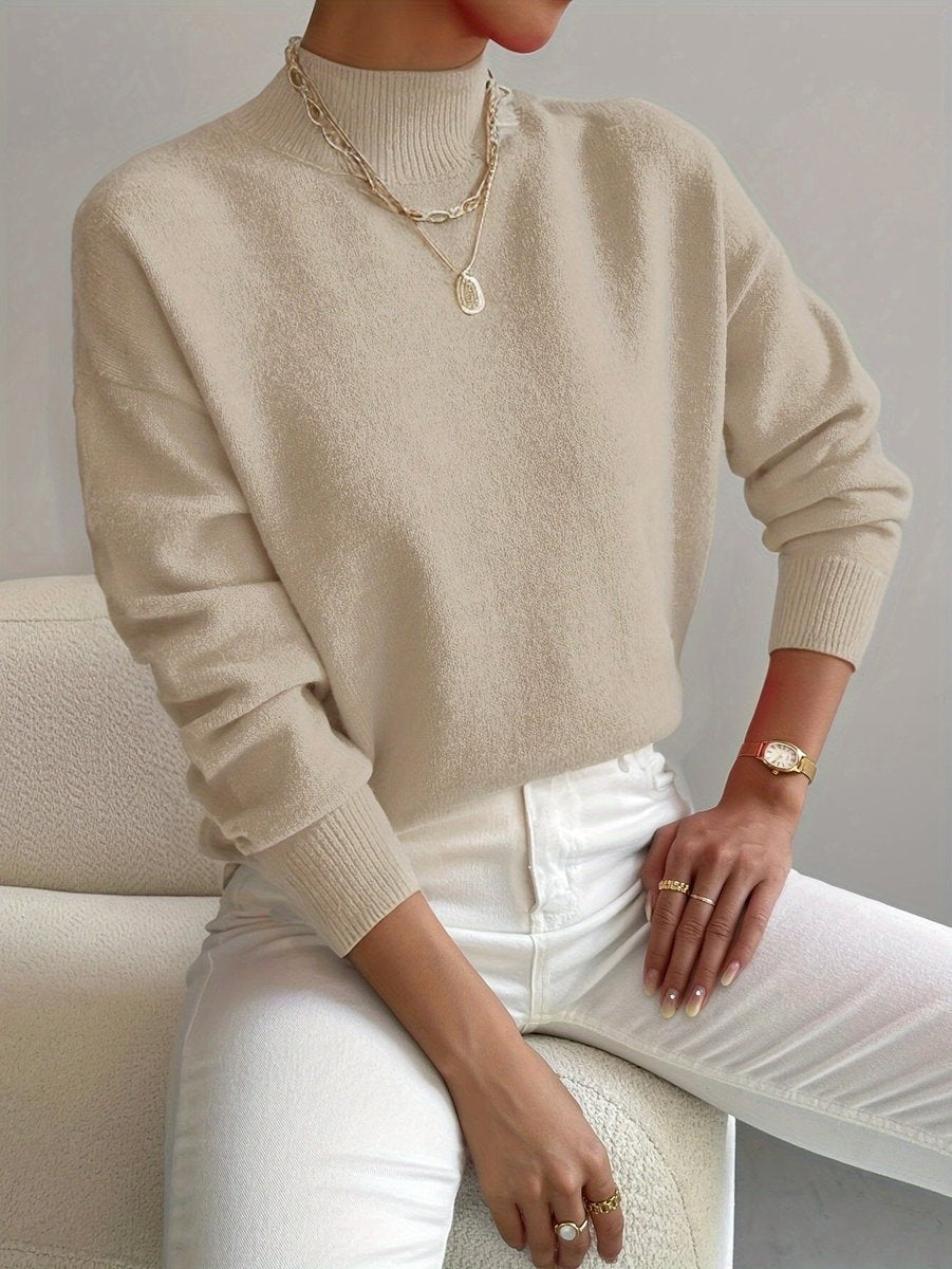 Women's Loose Soft Mock Turtleneck Sweater with Rib Cuffs