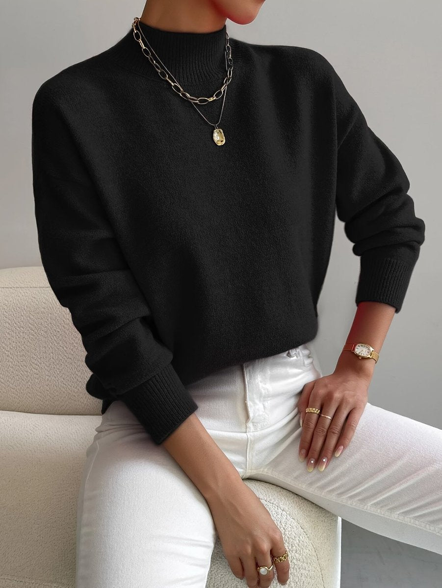 Women's Loose Soft Mock Turtleneck Sweater with Rib Cuffs