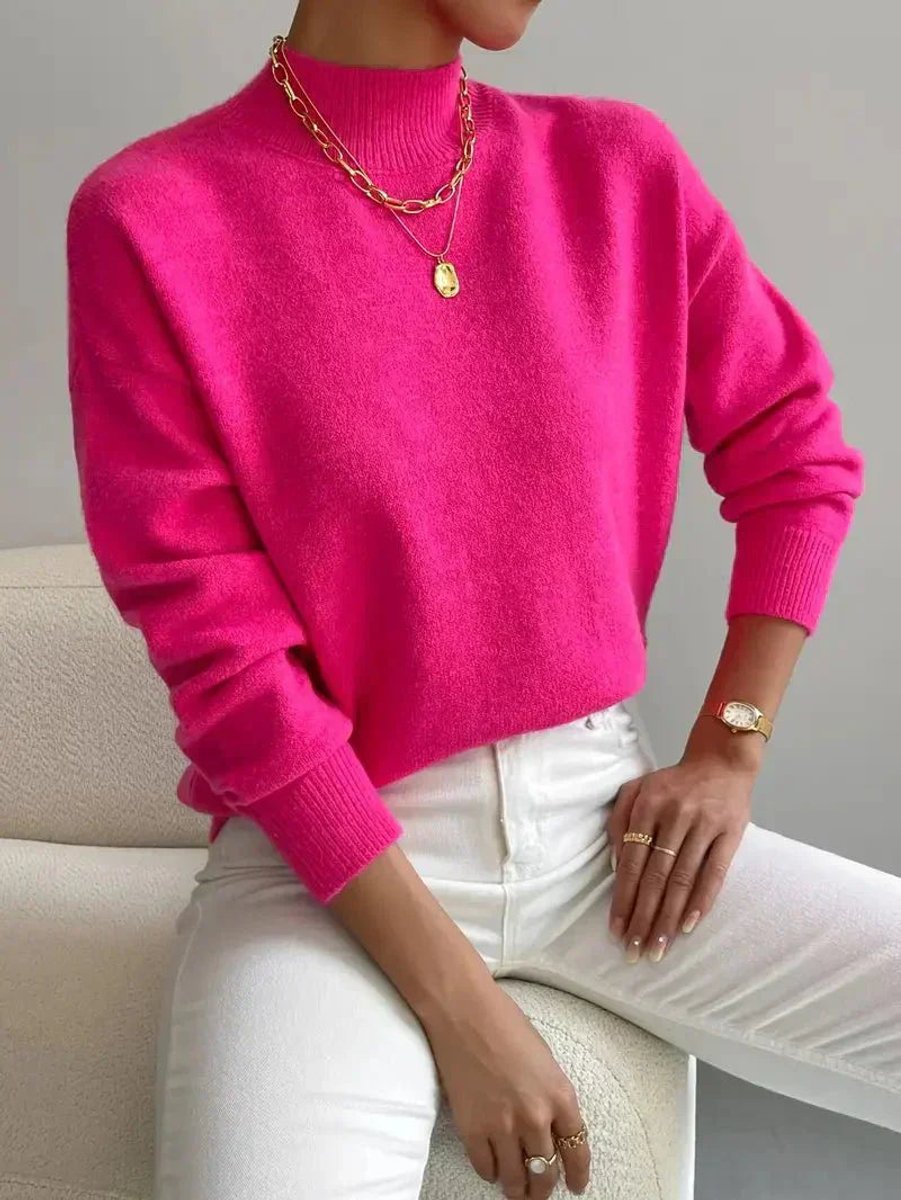 Women's Loose Soft Mock Turtleneck Sweater with Rib Cuffs