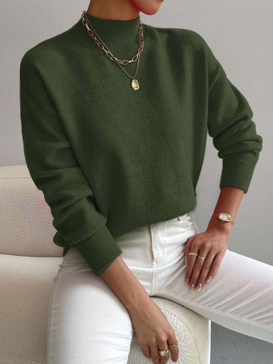 Women's Loose Soft Mock Turtleneck Sweater with Rib Cuffs