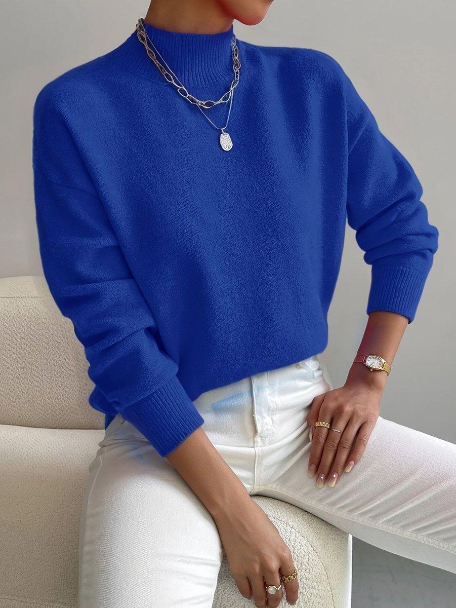 Women's Loose Soft Mock Turtleneck Sweater with Rib Cuffs
