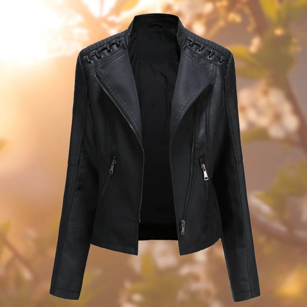Women's Edgy Vegan Leather Zip Biker Coat