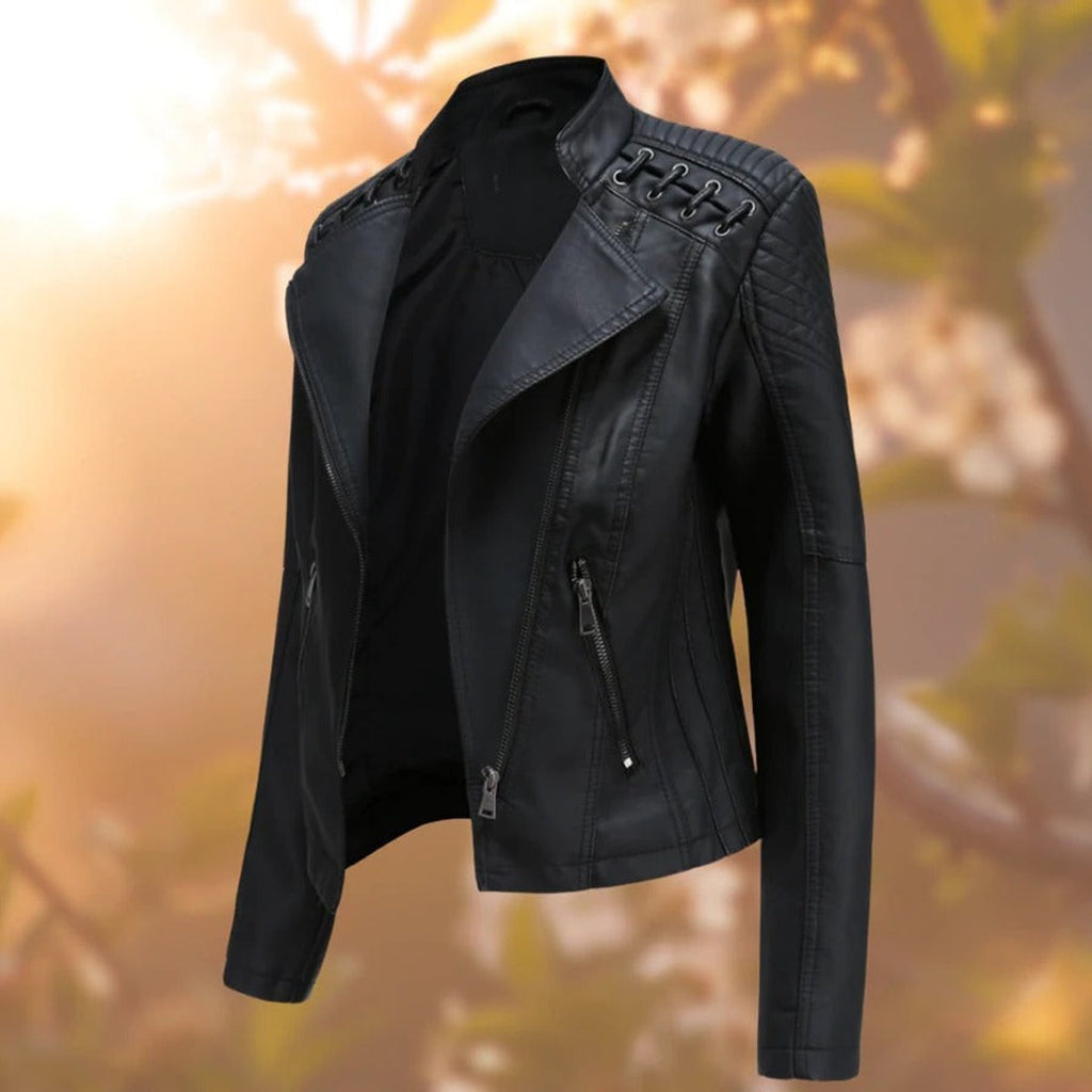 Women's Edgy Vegan Leather Zip Biker Coat