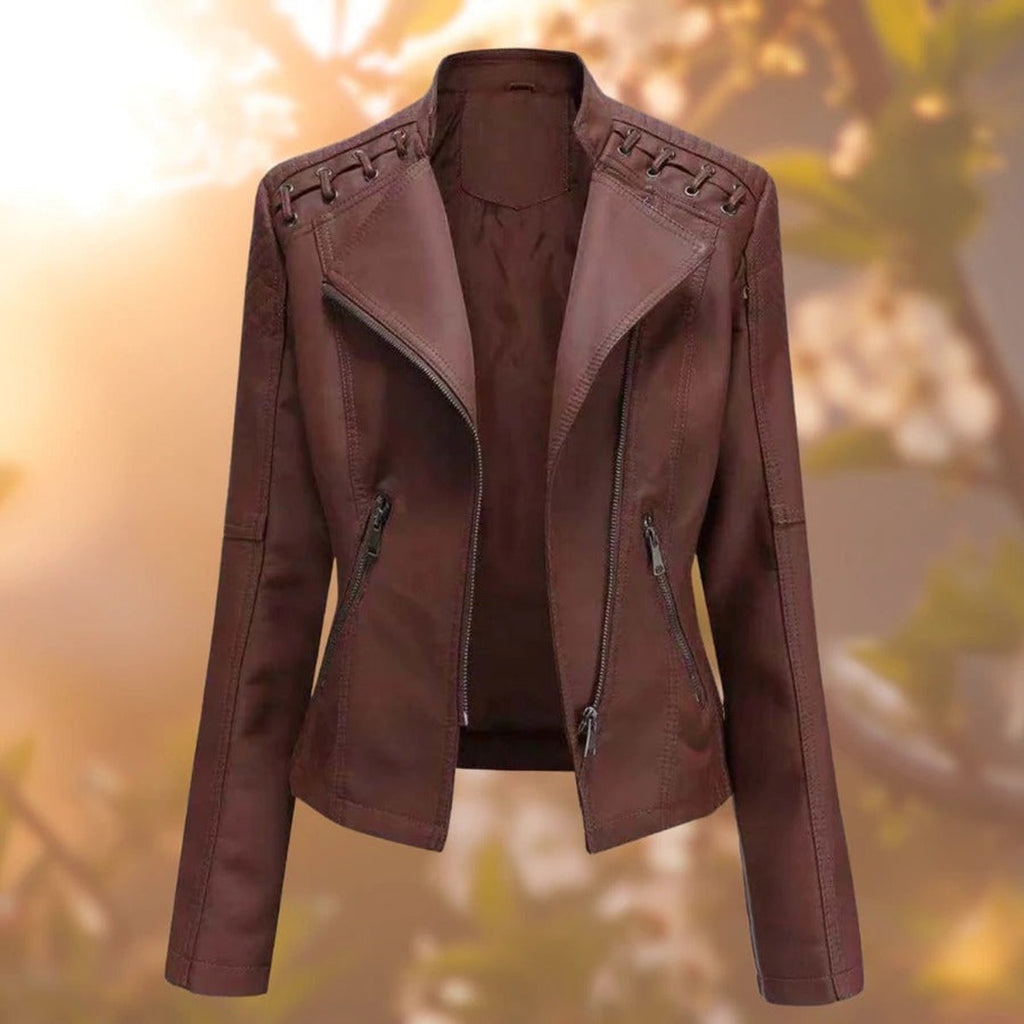Women's Edgy Vegan Leather Zip Biker Coat