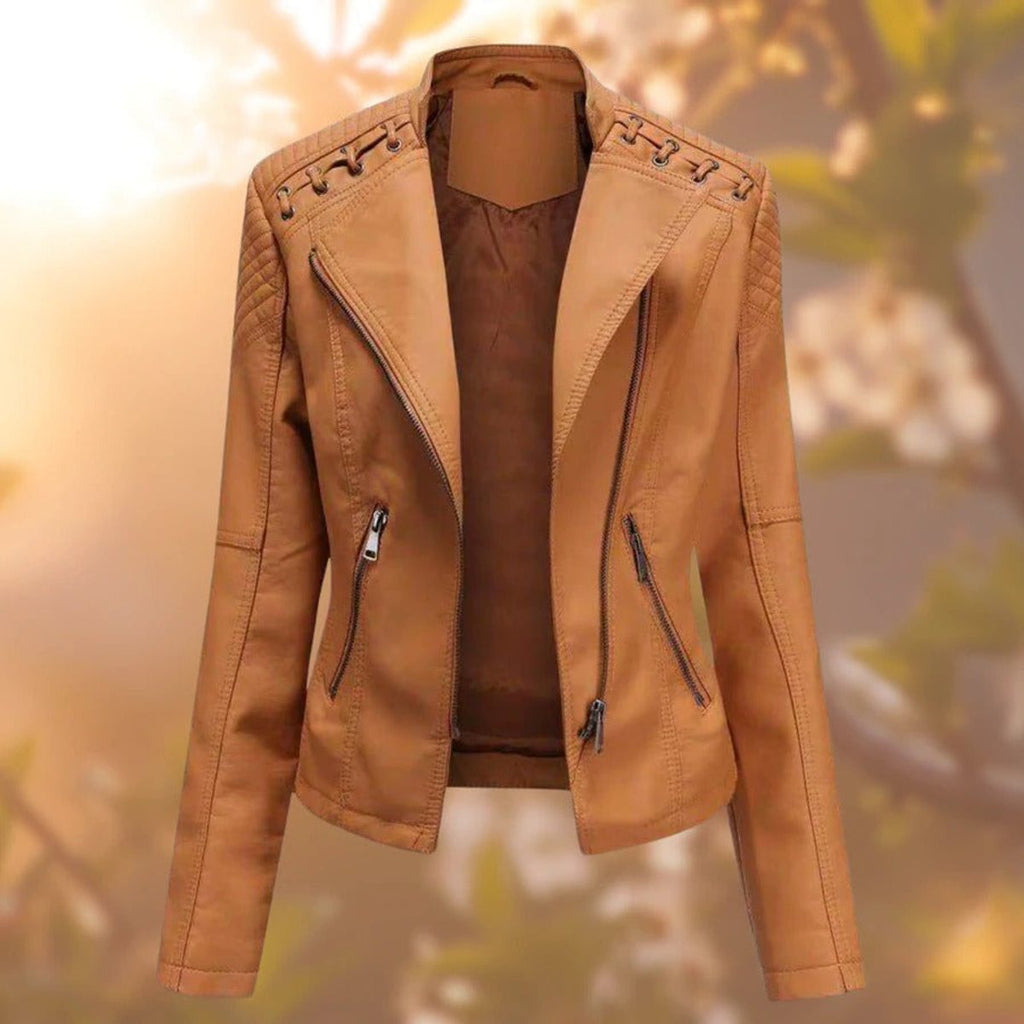 Women's Edgy Vegan Leather Zip Biker Coat