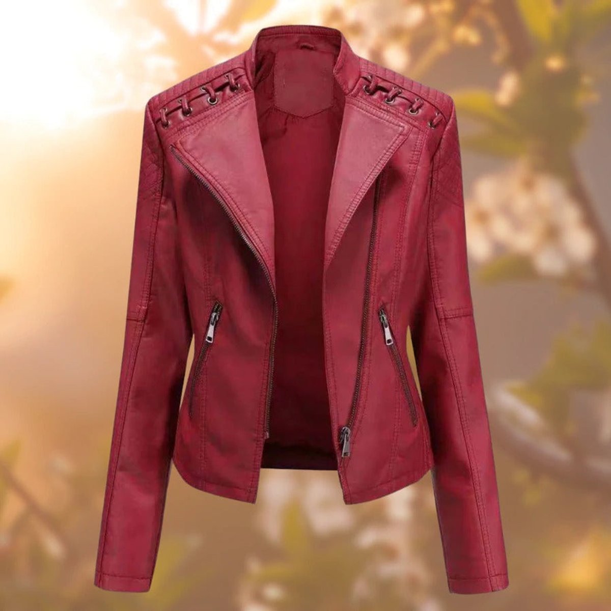 Women's Edgy Vegan Leather Zip Biker Coat
