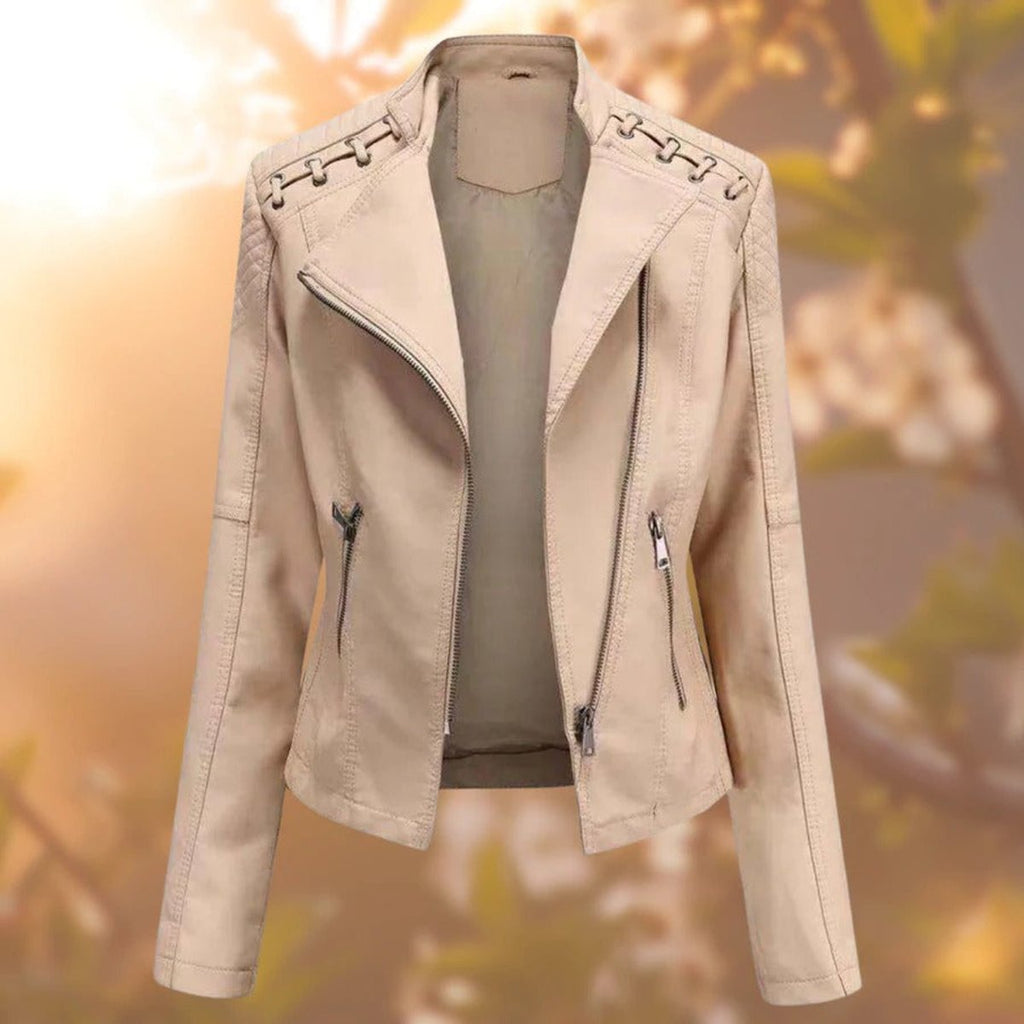 Women's Edgy Vegan Leather Zip Biker Coat