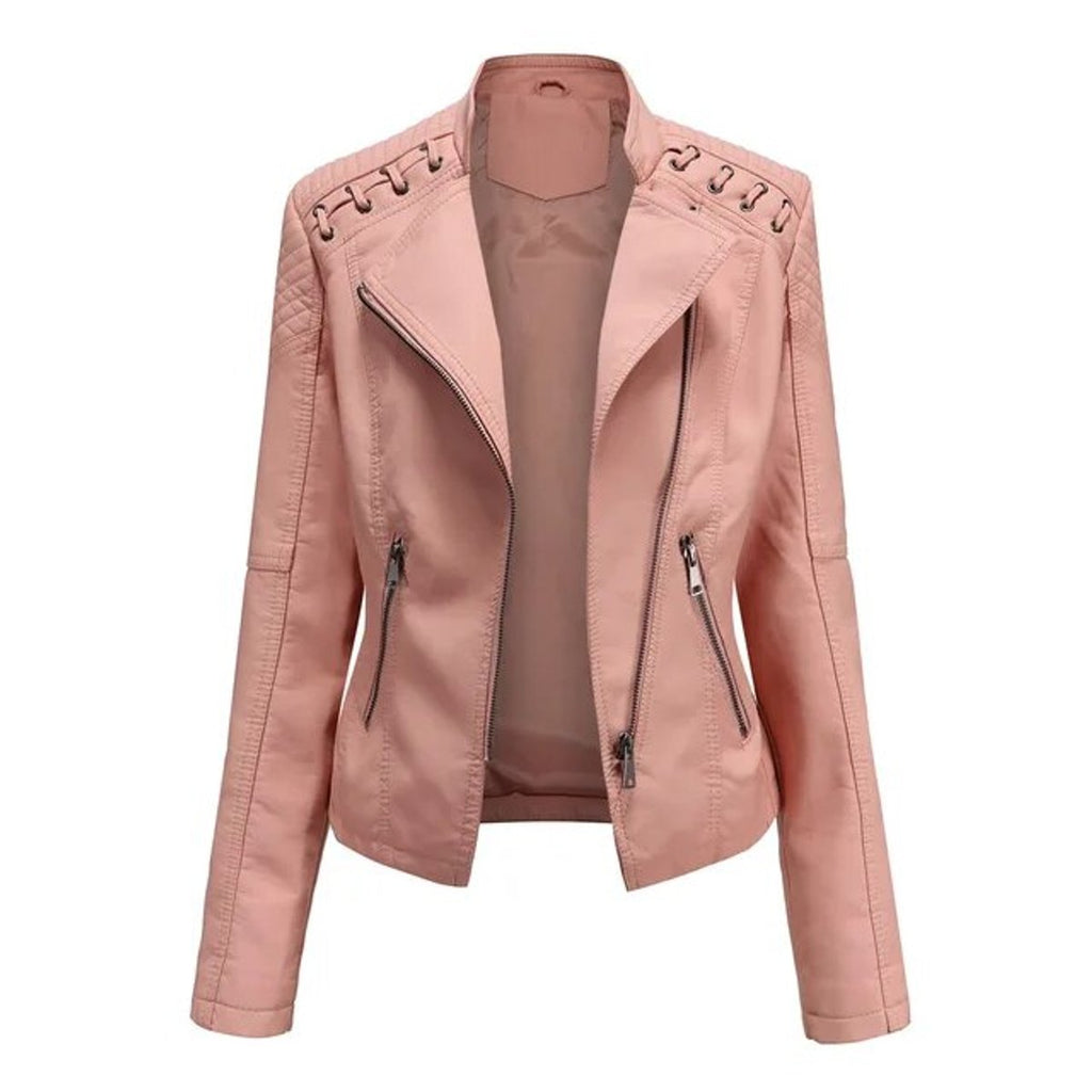 Women's Edgy Vegan Leather Zip Biker Coat