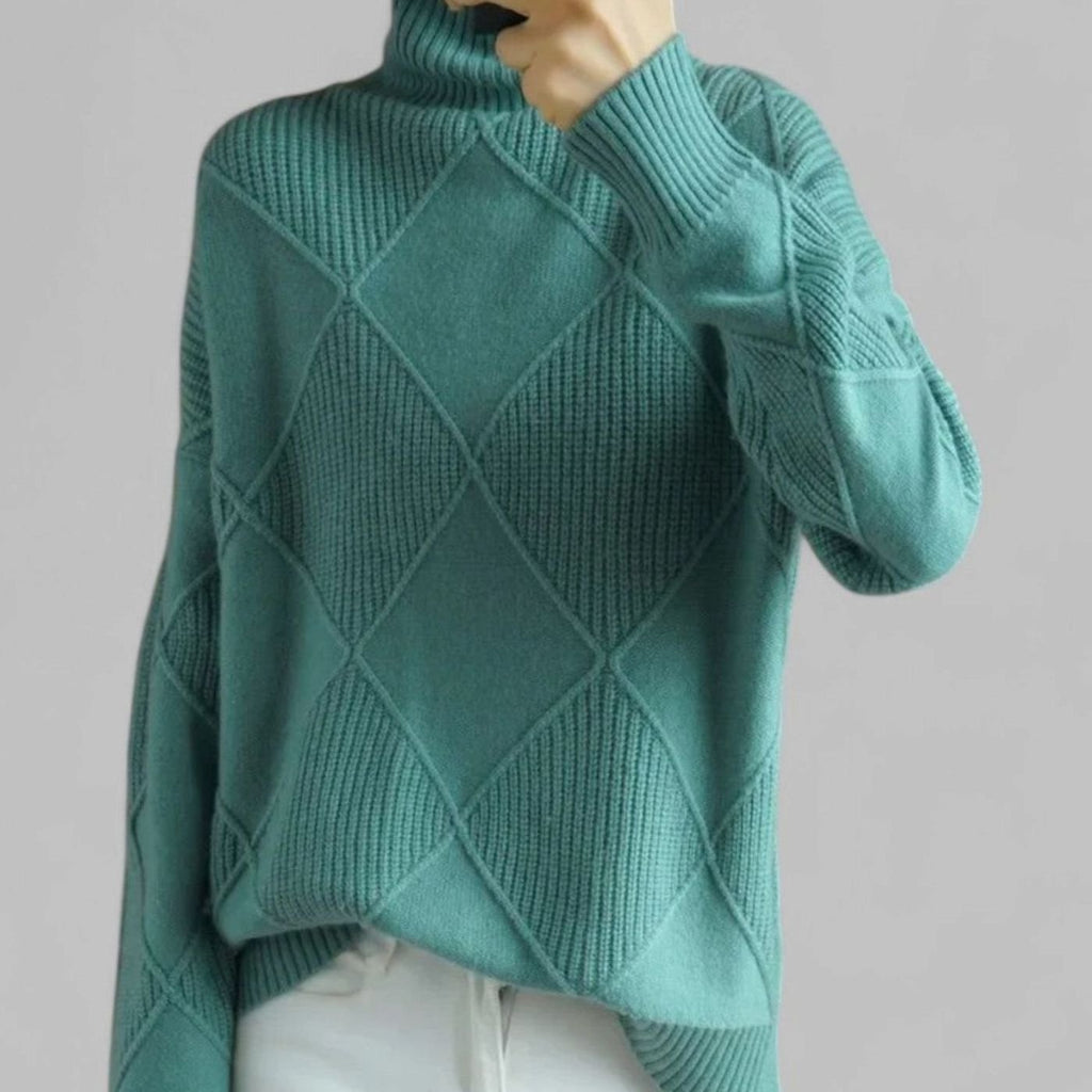 Women's Diamond Texture Roomy Turtleneck Sweater