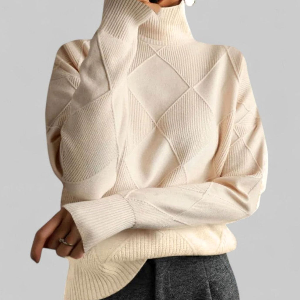 Women's Diamond Texture Roomy Turtleneck Sweater