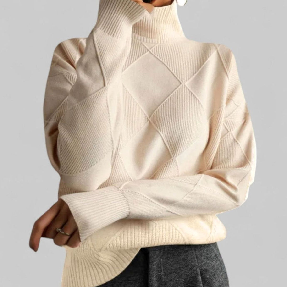 Women's Diamond Texture Roomy Turtleneck Sweater