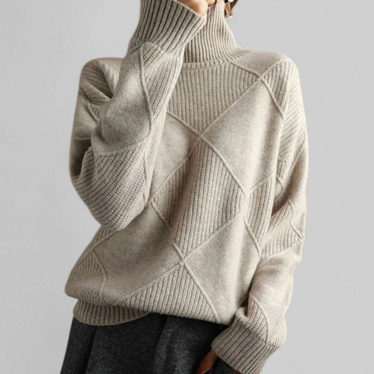 Women's Diamond Texture Roomy Turtleneck Sweater