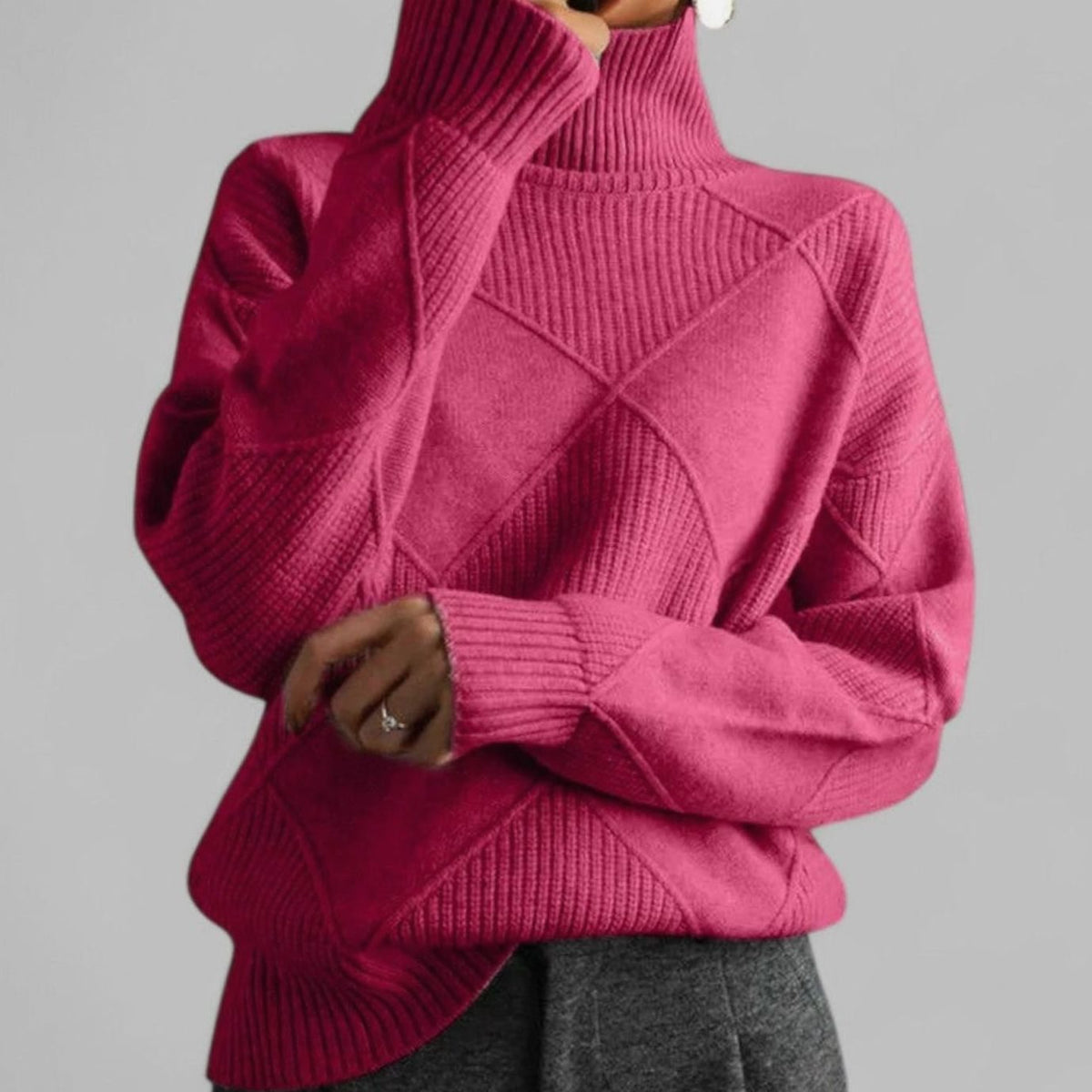 Women's Diamond Texture Roomy Turtleneck Sweater