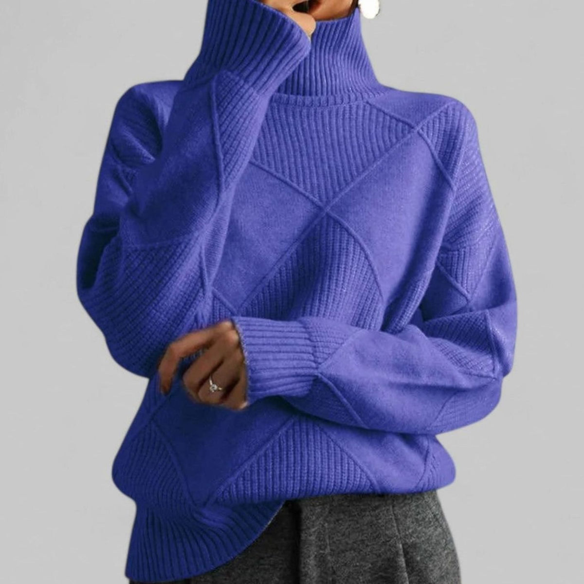 Women's Diamond Texture Roomy Turtleneck Sweater