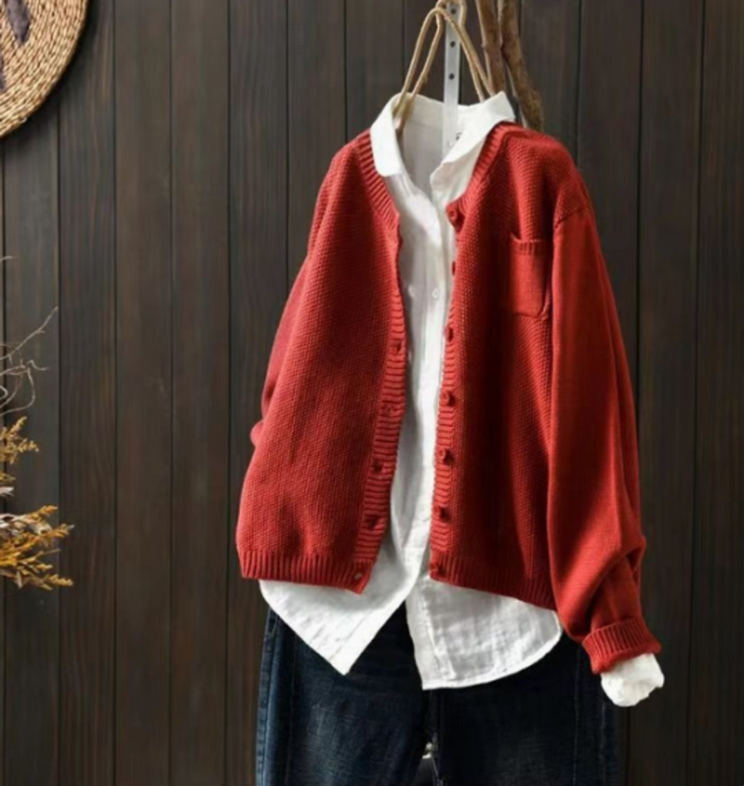 Women's Loose Draped Cardigan Sweater with Button Front