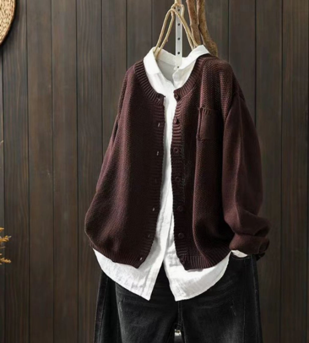 Women's Loose Draped Cardigan Sweater with Button Front