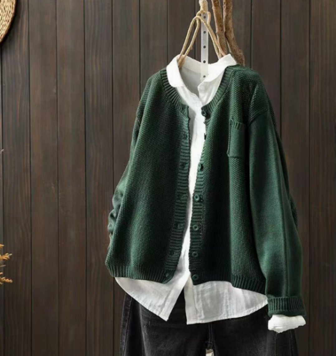 Women's Loose Draped Cardigan Sweater with Button Front