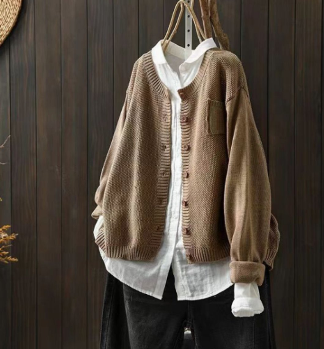 Women's Loose Draped Cardigan Sweater with Button Front