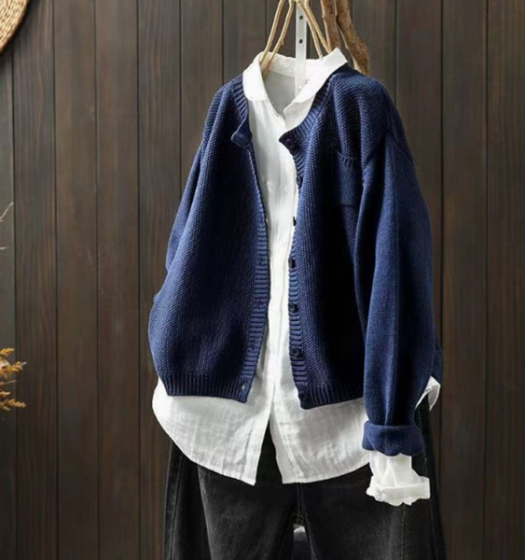 Women's Loose Draped Cardigan Sweater with Button Front