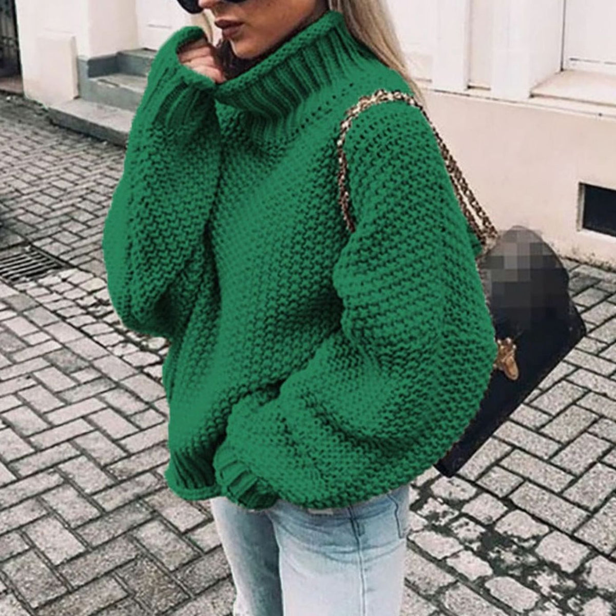 Women's Thick Oversized Turtleneck Sweater with Textured Weave