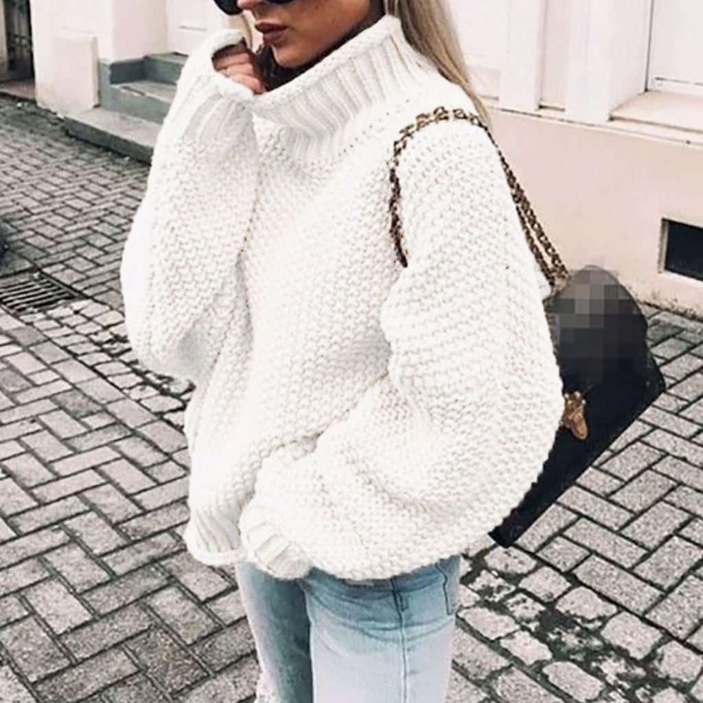 Women's Thick Oversized Turtleneck Sweater with Textured Weave