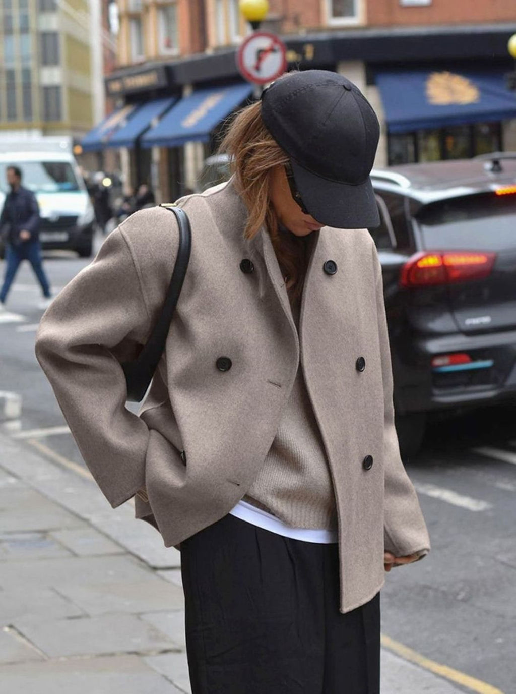 Women's Roomy Double-Breasted Hip Length Overcoat